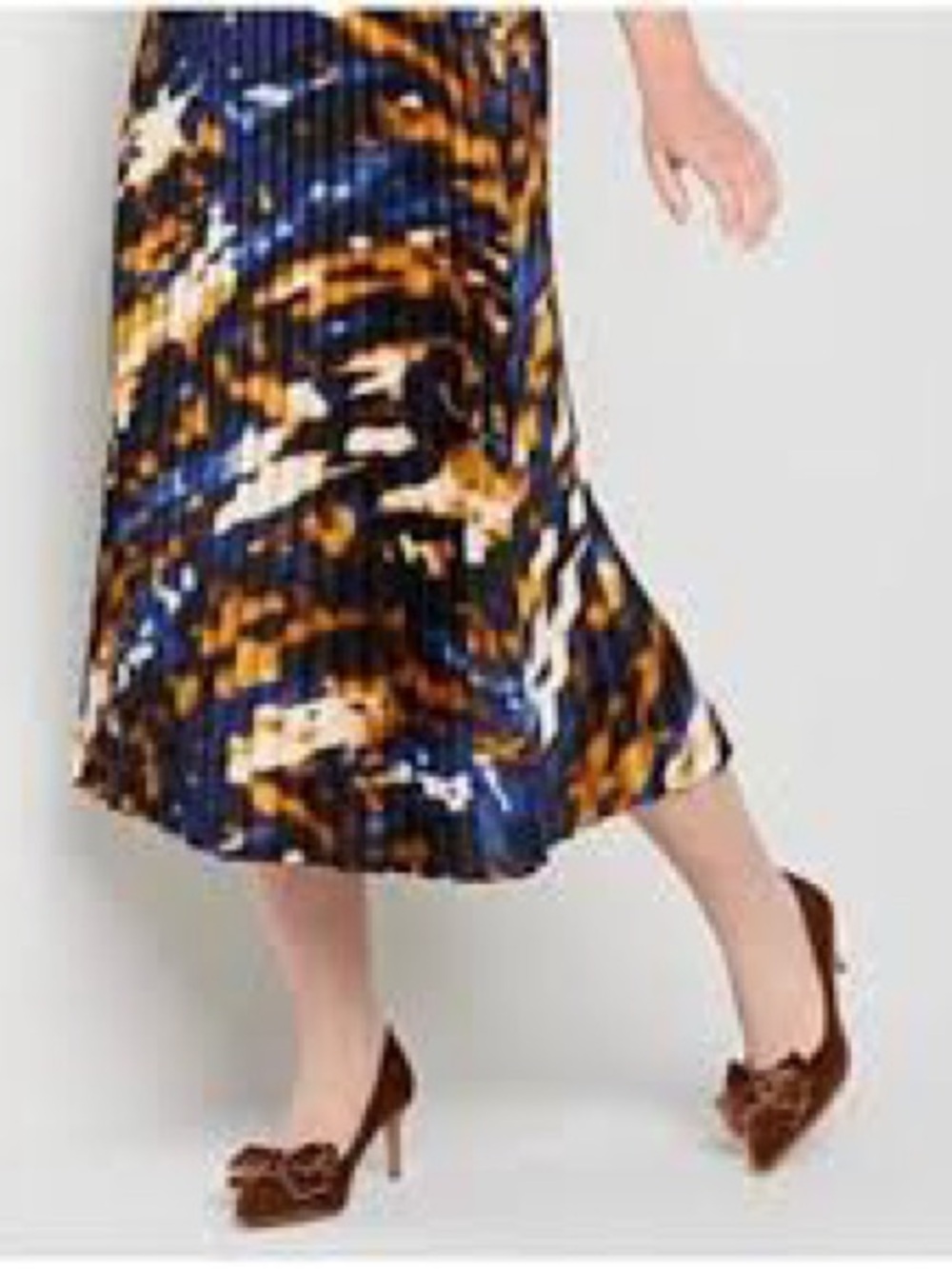 Worthington Blue and Brown Abstract Midi Skirt with matching blouse